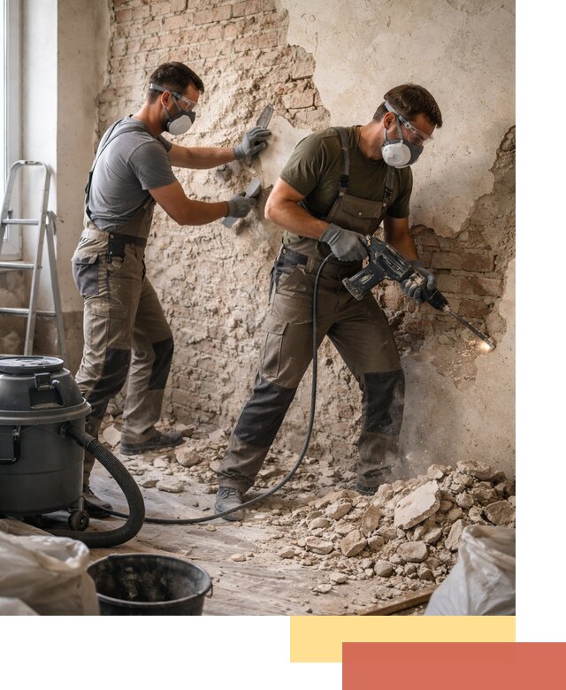 Демонтаж штукатурки со стен в Череповце быстро и аккуратно