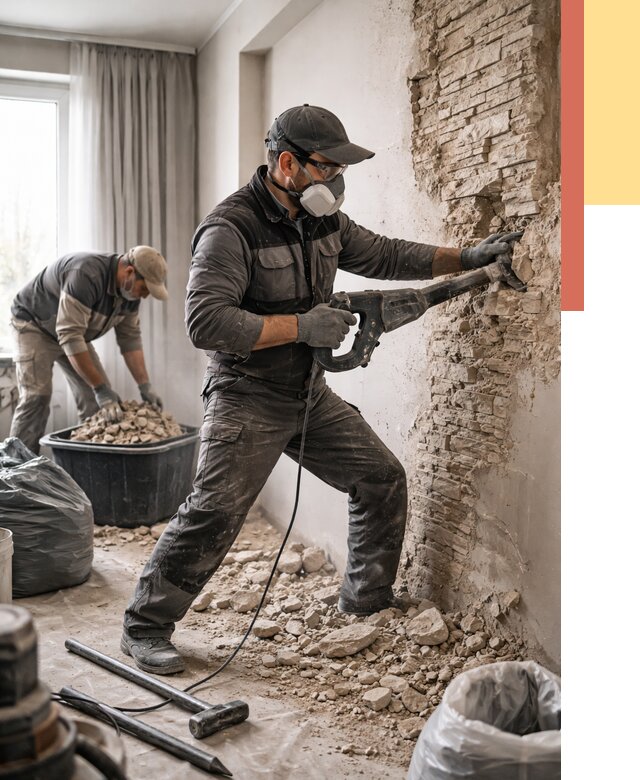 Демонтаж декоративного камня в Череповце от 1482 руб/м² — быстро и недорого | ОТДЕЛОЧНИК-Чрп