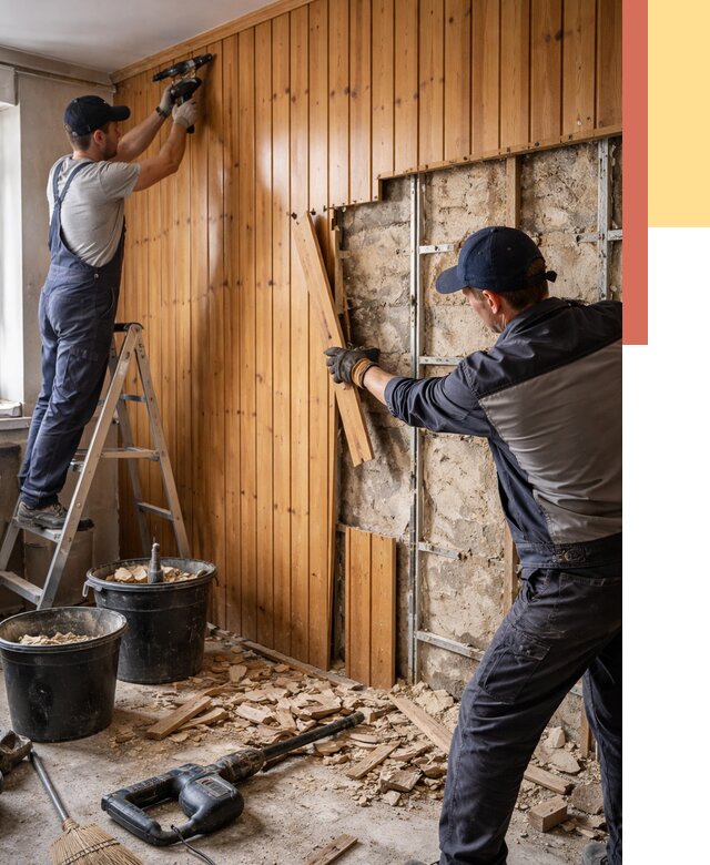 Демонтаж вагонки со стен в Череповце от 1482 руб. — снятие, удаление, срочно | ОТДЕЛОЧНИК-Чрп