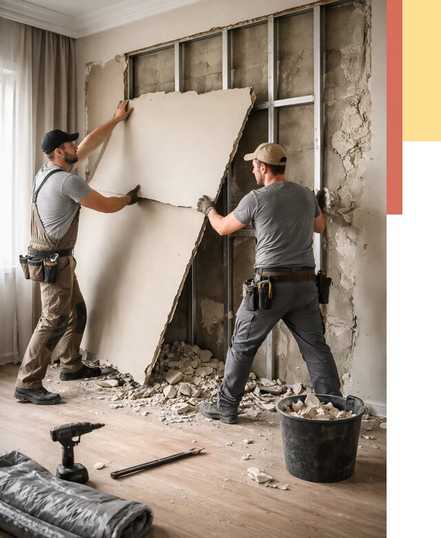 Демонтаж гипсокартона со стен в Череповце от 358 руб. — услуги демонтажа | ОТДЕЛОЧНИК-Чрп