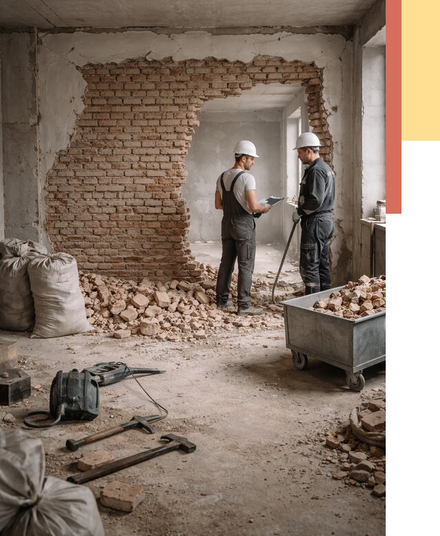 Демонтаж кирпичных стен в Череповце от 4293 руб. — быстро, недорого, под ключ | ОТДЕЛОЧНИК-Чрп