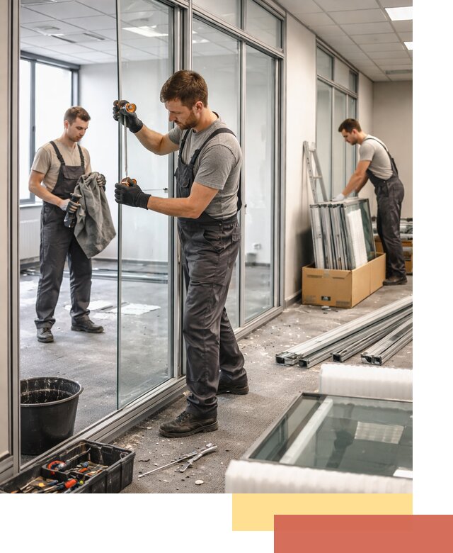 Демонтаж стеклянных перегородок в Череповце быстро и безопасно