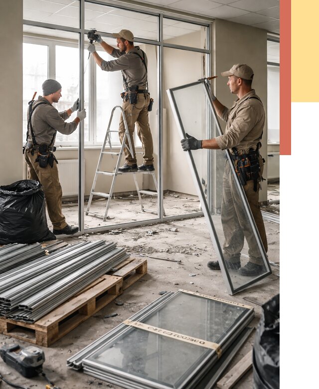 Демонтаж алюминиевых перегородок в Череповце от 4293 руб. — быстро и недорого | ОТДЕЛОЧНИК-Чрп