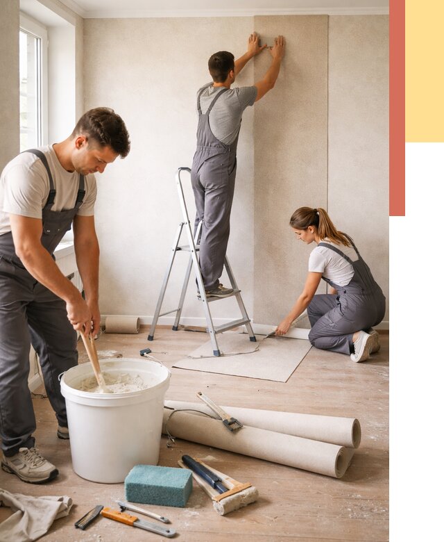 Оклейка стен обоями в Череповце от 3577 руб/м2 — быстро и недорого | ОТДЕЛОЧНИК-Чрп