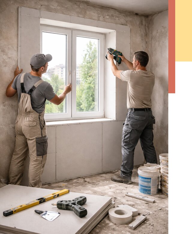 Монтаж откосов из гипсокартона в Череповце от 4599 руб. под ключ | ОТДЕЛОЧНИК-Чрп