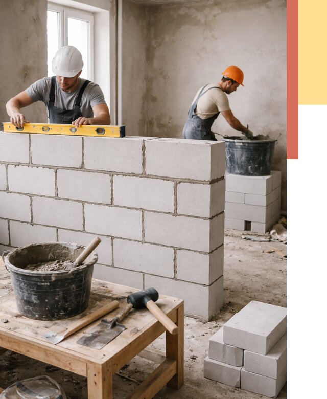 Кладка перегородок из газобетона в Череповце от 3271 руб. под ключ | ОТДЕЛОЧНИК-Чрп