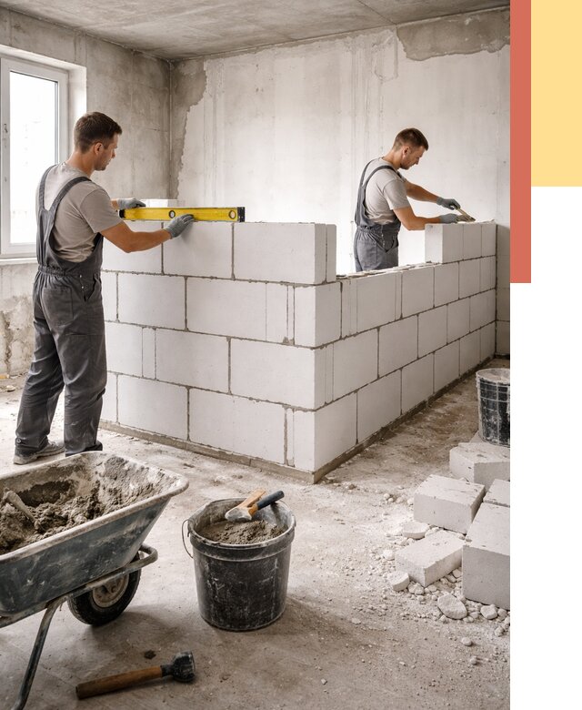 Кладка перегородок из ПГП в Череповце от 2555 руб./м2 — монтаж и возведение под ключ | ОТДЕЛОЧНИК-Чрп