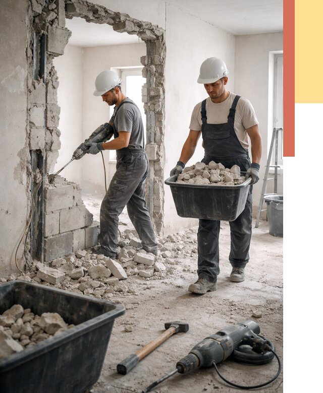 Демонтаж блоковых перегородок в Череповце от 3833 руб. — быстро и недорого | ОТДЕЛОЧНИК-Чрп