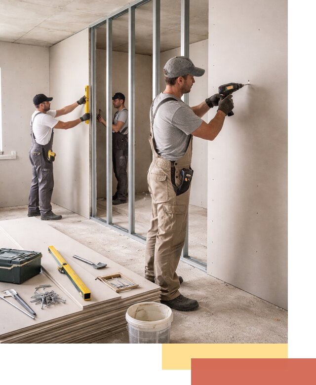 Однослойная перегородка из гипсокартона в Череповце под ключ, монтаж и отделка