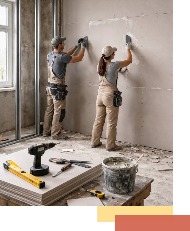 Монтаж двухслойной перегородки из гипсокартона в Череповце