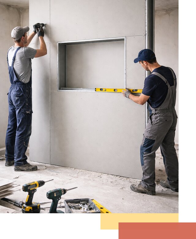 Перегородка из гипсокартона с нишей под декор в Череповце