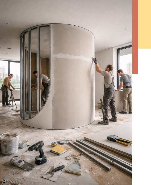 Радиусная перегородка из гипсокартона в Череповце от 2964 руб. под ключ | ОТДЕЛОЧНИК-Чрп