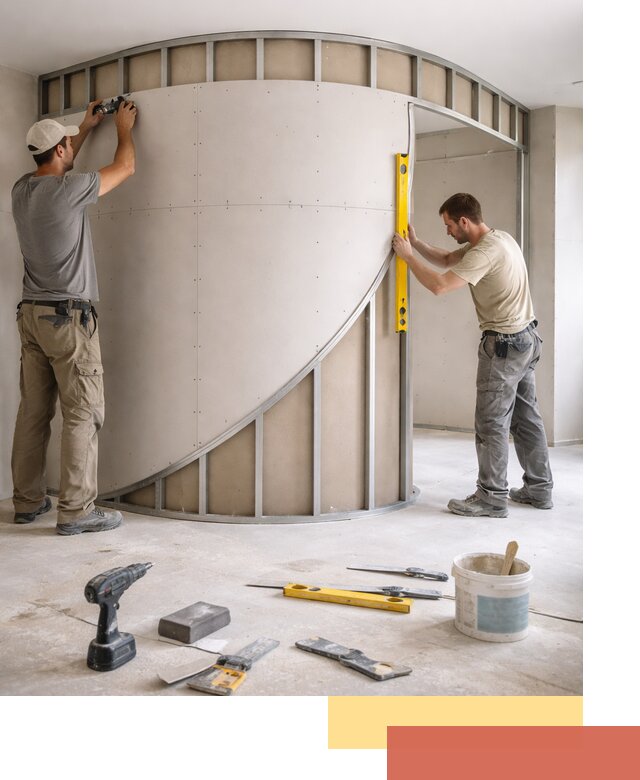 Радиусная перегородка из гипсокартона в Череповце под ключ