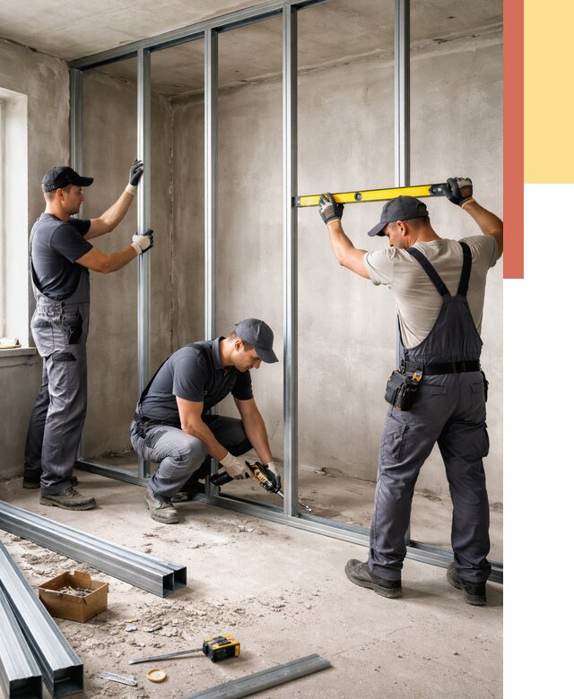 Монтаж каркаса перегородки из профиля в Череповце от 767 руб. | ОТДЕЛОЧНИК-Чрп