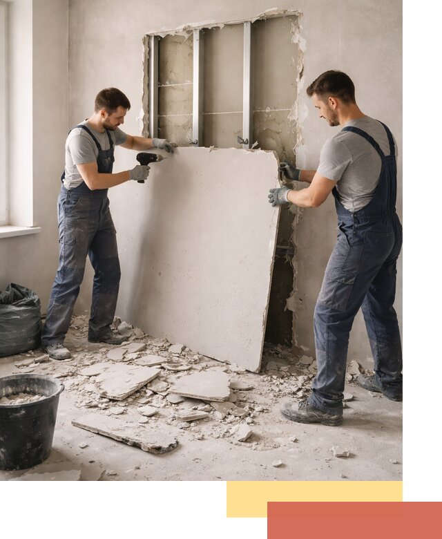 Демонтаж перегородки из гипсокартона в Череповце быстрый и аккуратный