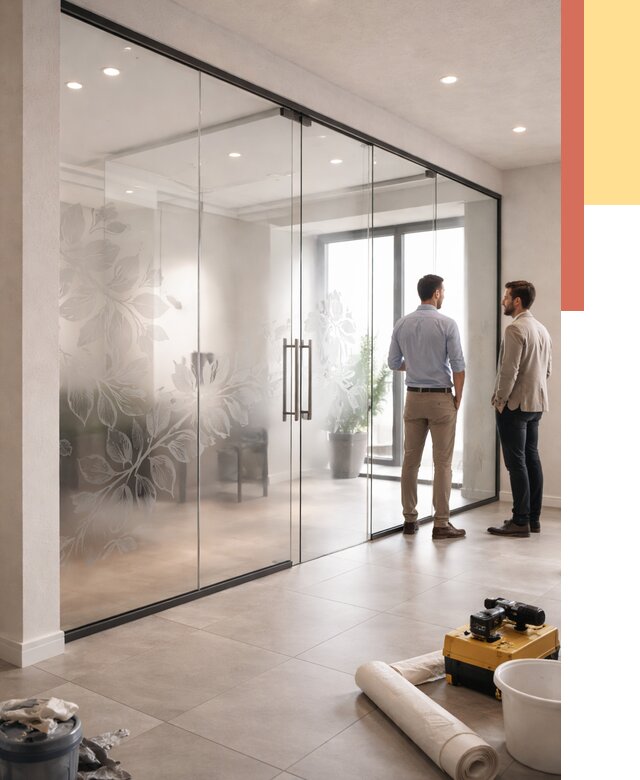 Стеклянные перегородки с рисунком в Череповце от 12776 руб. монтаж и нанесение | ОТДЕЛОЧНИК-Чрп