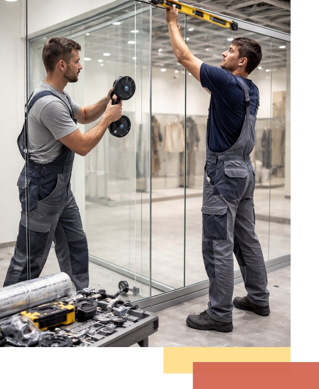 Стеклянные перегородки для магазинов в Череповце — монтаж и установка