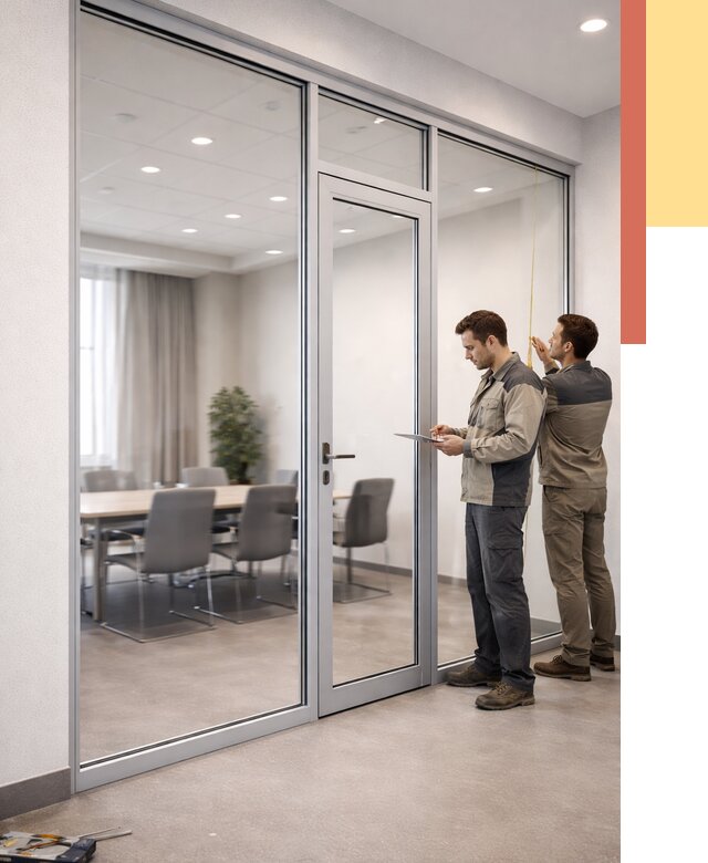 Установка и монтаж алюминиевых перегородок со стеклом в Череповце от 8381 руб. | ОТДЕЛОЧНИК-Чрп