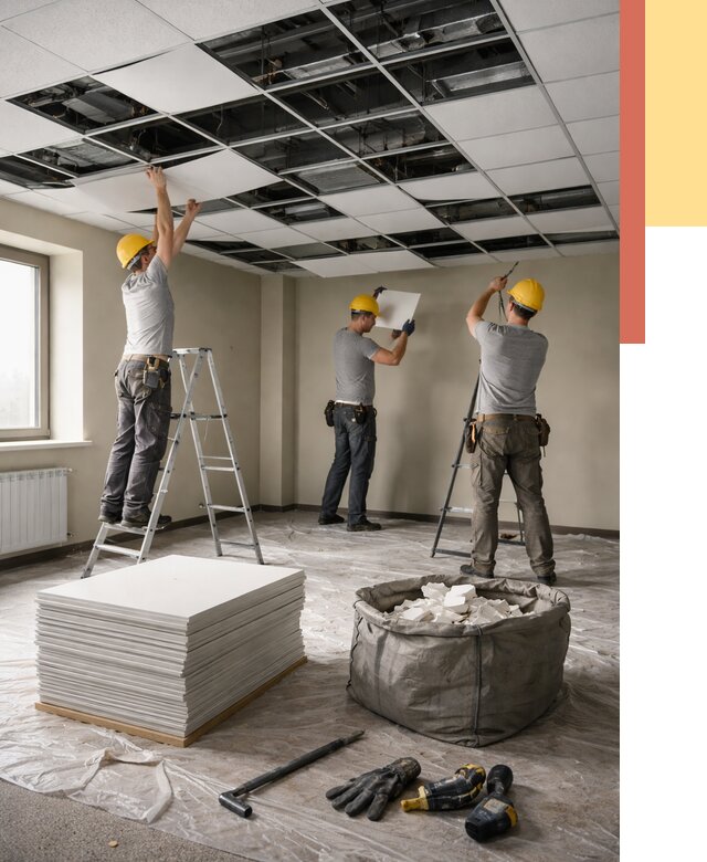 Демонтаж потолка Армстронг в Череповце от 4599 руб. быстро и недорого | ОТДЕЛОЧНИК-Чрп