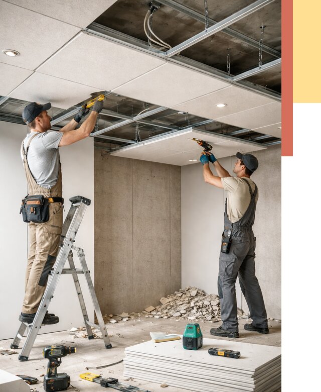 Монтаж акустического потолка в Череповце от 6644 руб/м2 — быстро и недорого | ОТДЕЛОЧНИК-Чрп