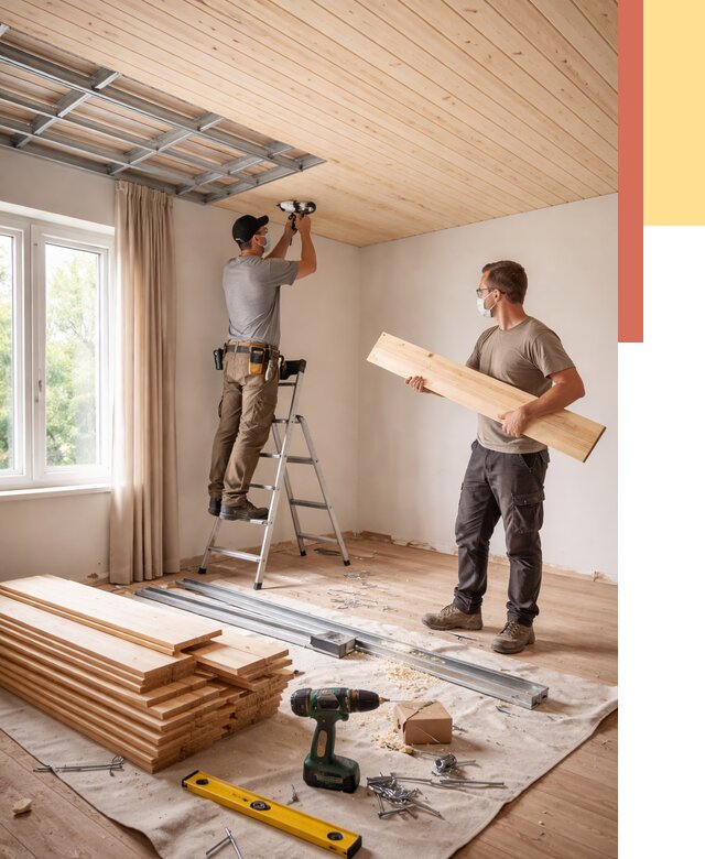 Монтаж потолка из вагонки в Череповце от 6644 руб. | Быстро и недорого — ОТДЕЛОЧНИК-Чрп