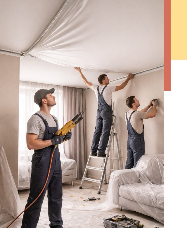 Установка натяжного потолка в Череповце от 4599 руб. | Быстро и недорого — ОТДЕЛОЧНИК-Чрп