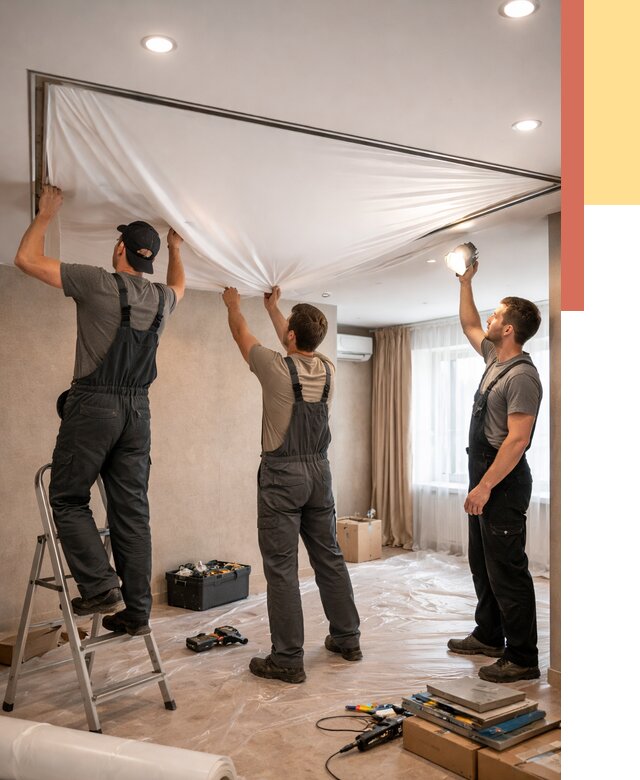 Монтаж ПВХ натяжного потолка в Череповце от 3577 руб. под ключ | ОТДЕЛОЧНИК-Чрп