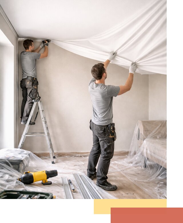 Монтаж тканевого натяжного потолка в Череповце недорого и быстро