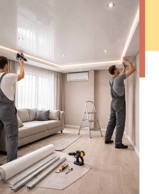 Монтаж глянцевого натяжного потолка в Череповце от 767 руб. под ключ | ОТДЕЛОЧНИК-Чрп