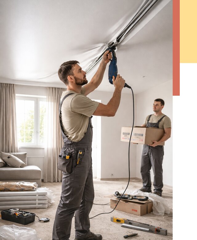 Монтаж сатинового натяжного потолка в Череповце от 3577 руб. | Быстро, недорого — ОТДЕЛОЧНИК-Чрп