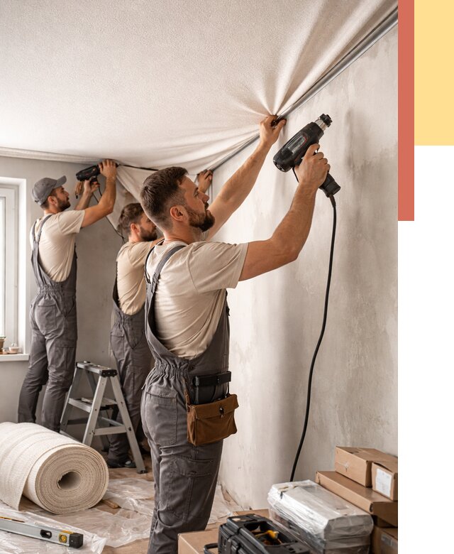 Монтаж фактурного натяжного потолка в Череповце от 767 руб. — ОТДЕЛОЧНИК-Чрп