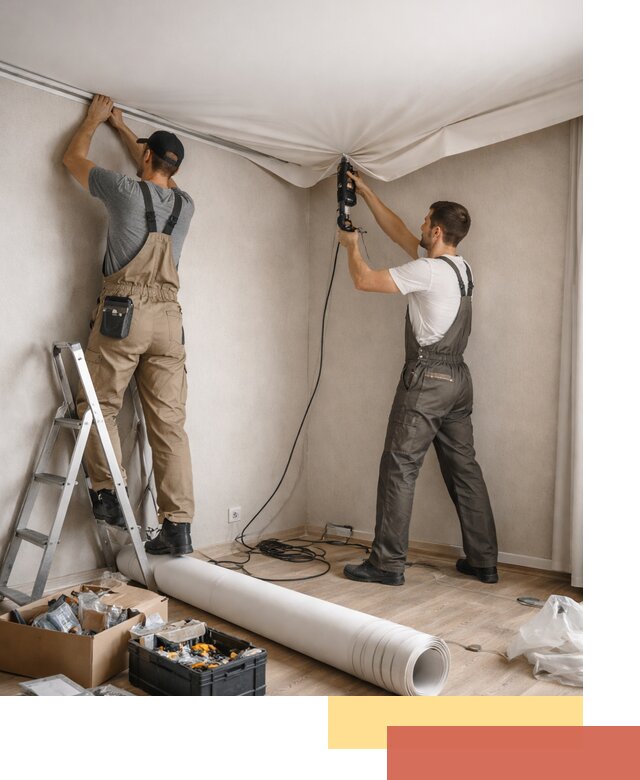 Монтаж цветного натяжного потолка в Череповце за один день