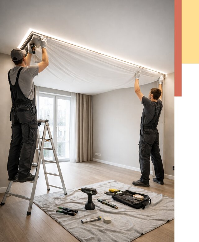 Монтаж парящего натяжного потолка в Череповце от 4599 руб. быстро и недорого | ОТДЕЛОЧНИК-Чрп