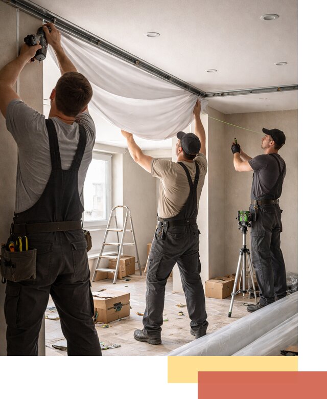 Монтаж парящего натяжного потолка под ключ в Череповце