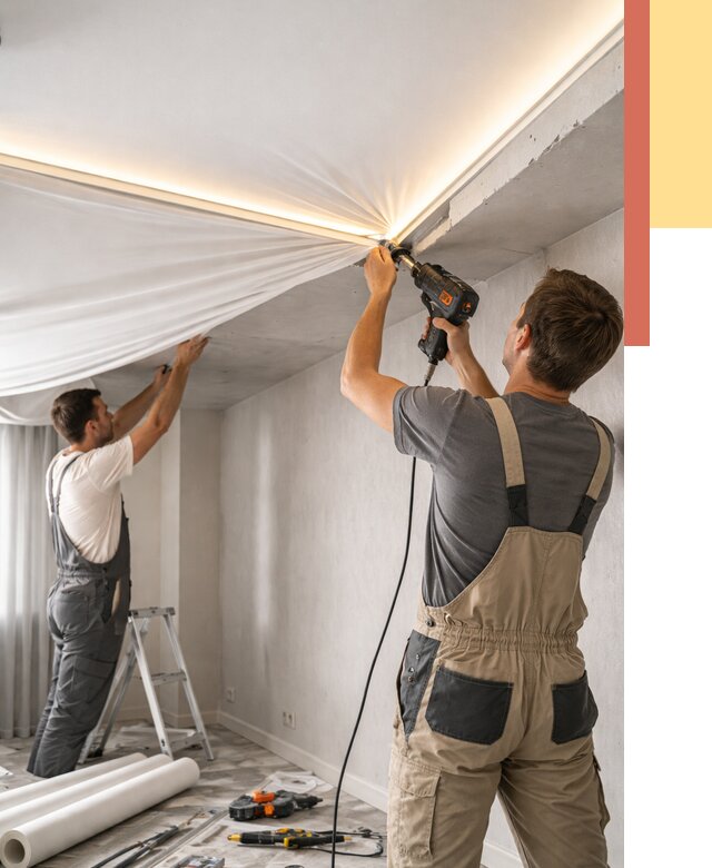 Монтаж натяжного потолка с подсветкой в Череповце от 971 руб. | ОТДЕЛОЧНИК-Чрп