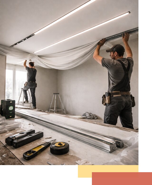 Монтаж натяжных потолков со световыми линиями в Череповце