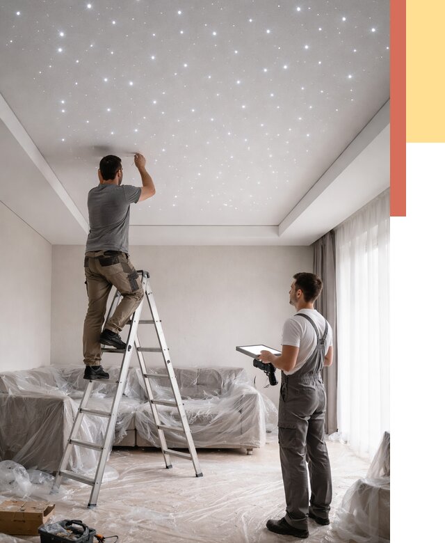 Монтаж натяжного потолка «звездное небо» в Череповце от 6644 руб. | ОТДЕЛОЧНИК-Чрп