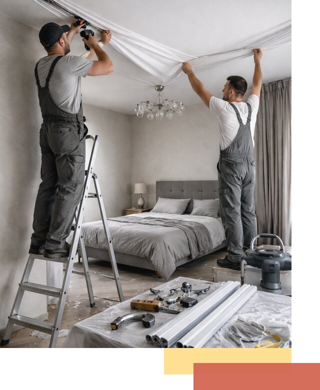 Монтаж натяжного потолка в спальне в Череповце