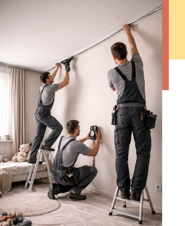 Монтаж натяжного потолка в детской в Череповце от 3577 руб. — быстро и недорого | ОТДЕЛОЧНИК-Чрп