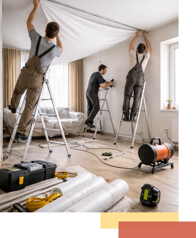 Монтаж натяжного потолка в гостиной в Череповце