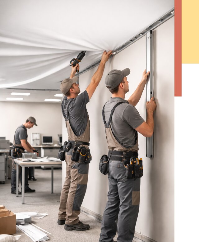 Монтаж натяжного потолка в офисе в Череповце от 460 руб/м² — быстро и недорого | ОТДЕЛОЧНИК-Чрп