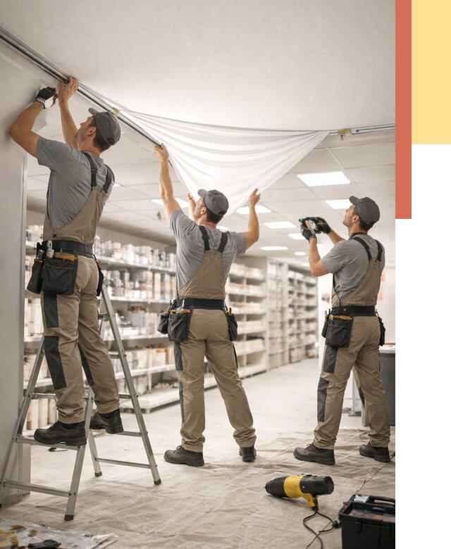 Монтаж натяжного потолка в магазине в Череповце от 4599 руб. быстро и недорого | ОТДЕЛОЧНИК-Чрп
