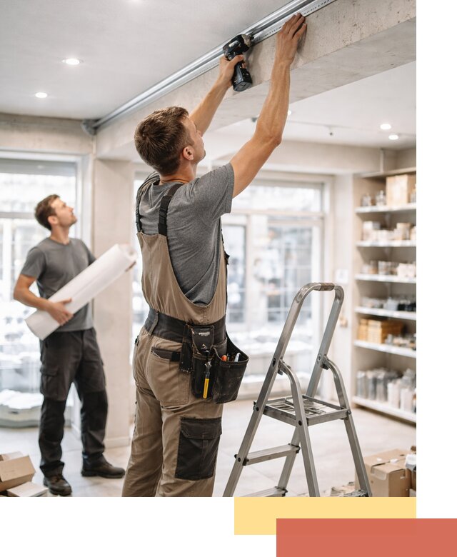 Монтаж натяжных потолков в магазине в Череповце