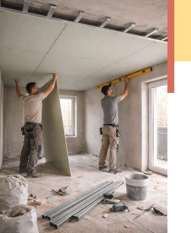 Одноуровневый потолок из гипсокартона в Череповце от 767 руб. — монтаж под ключ | ОТДЕЛОЧНИК-Чрп