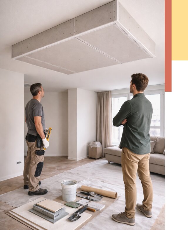 Короб на потолке из гипсокартона в Череповце от 2249 руб. — монтаж и услуги под ключ | ОТДЕЛОЧНИК-Чрп