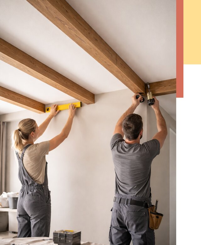 Монтаж декоративных балок на потолок в Череповце от 4293 руб. — ОТДЕЛОЧНИК-Чрп